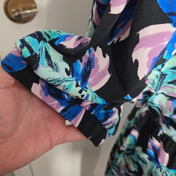 G.I.L.I. Women's Black/Floral One Shoulder Printed Knit Dress Size 1x - Picture 7 of 10